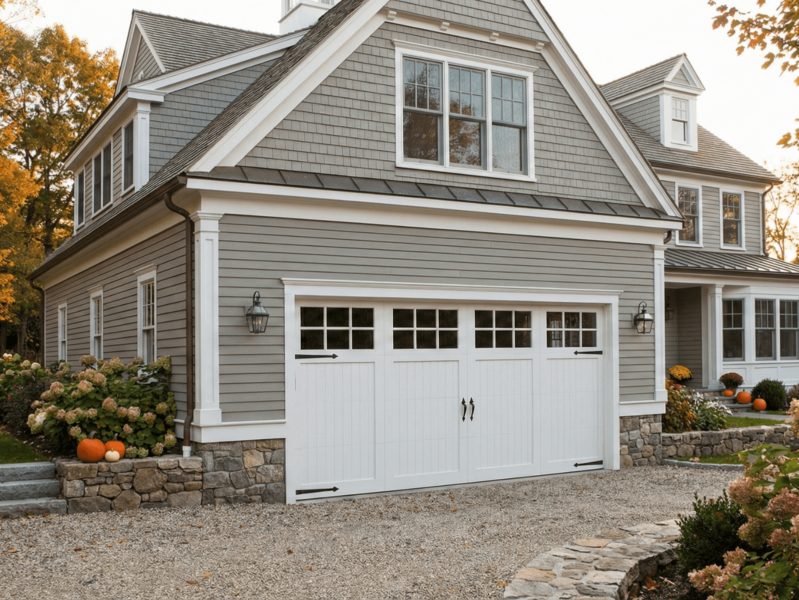 Modern garage door installation with clean panel design in southern New Hampshire