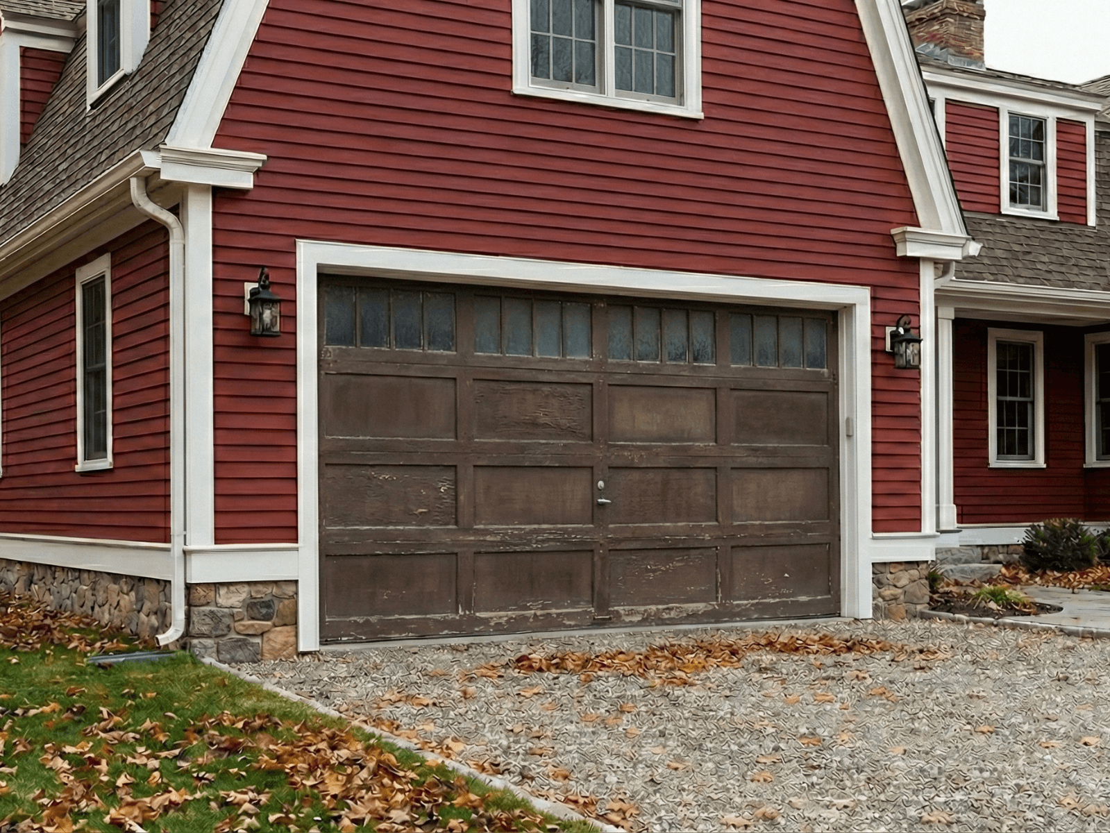 Before garage door replacement in southern New Hampshire with existing door