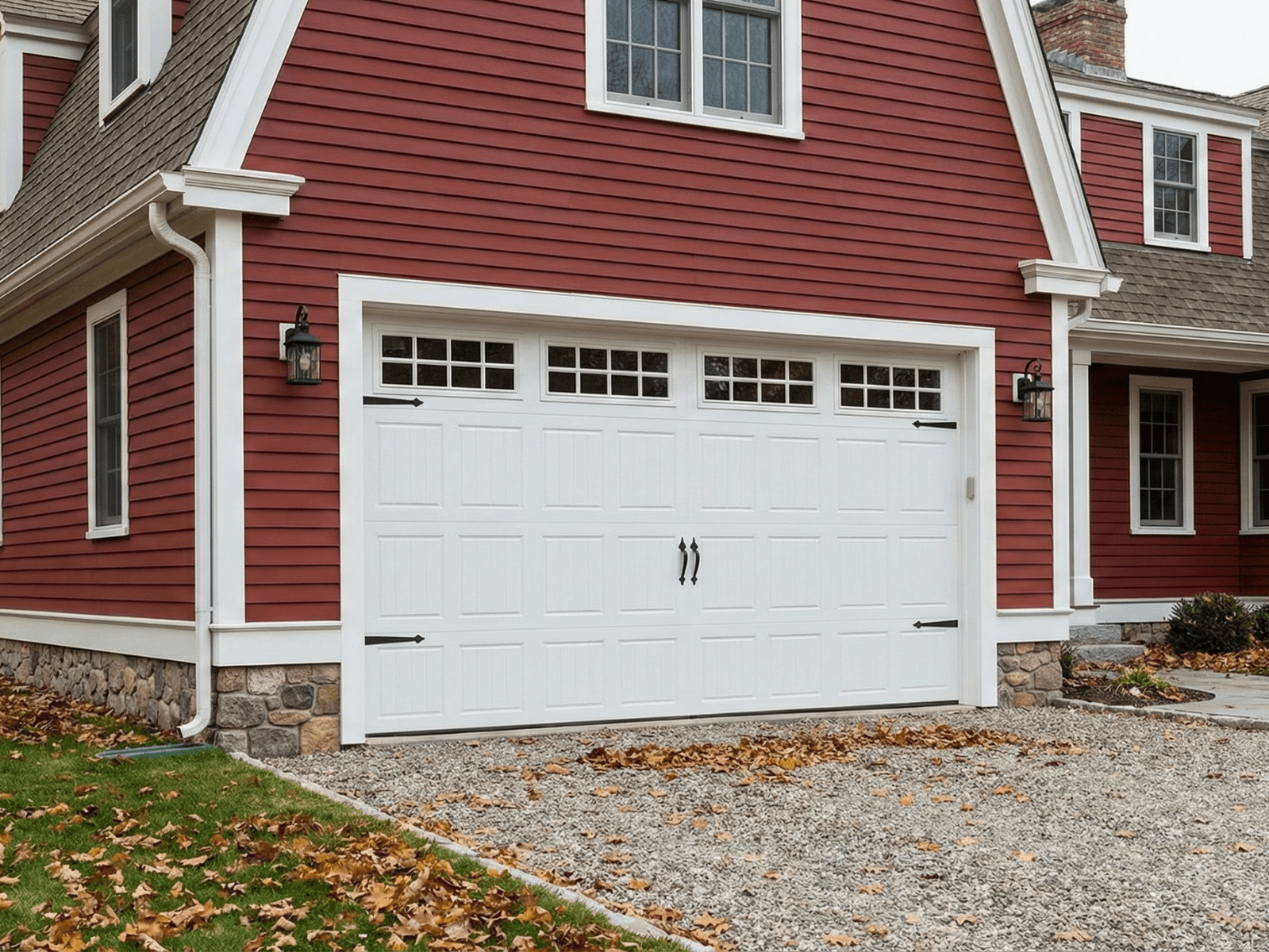 After garage door replacement in southern New Hampshire with new panels and hardware
