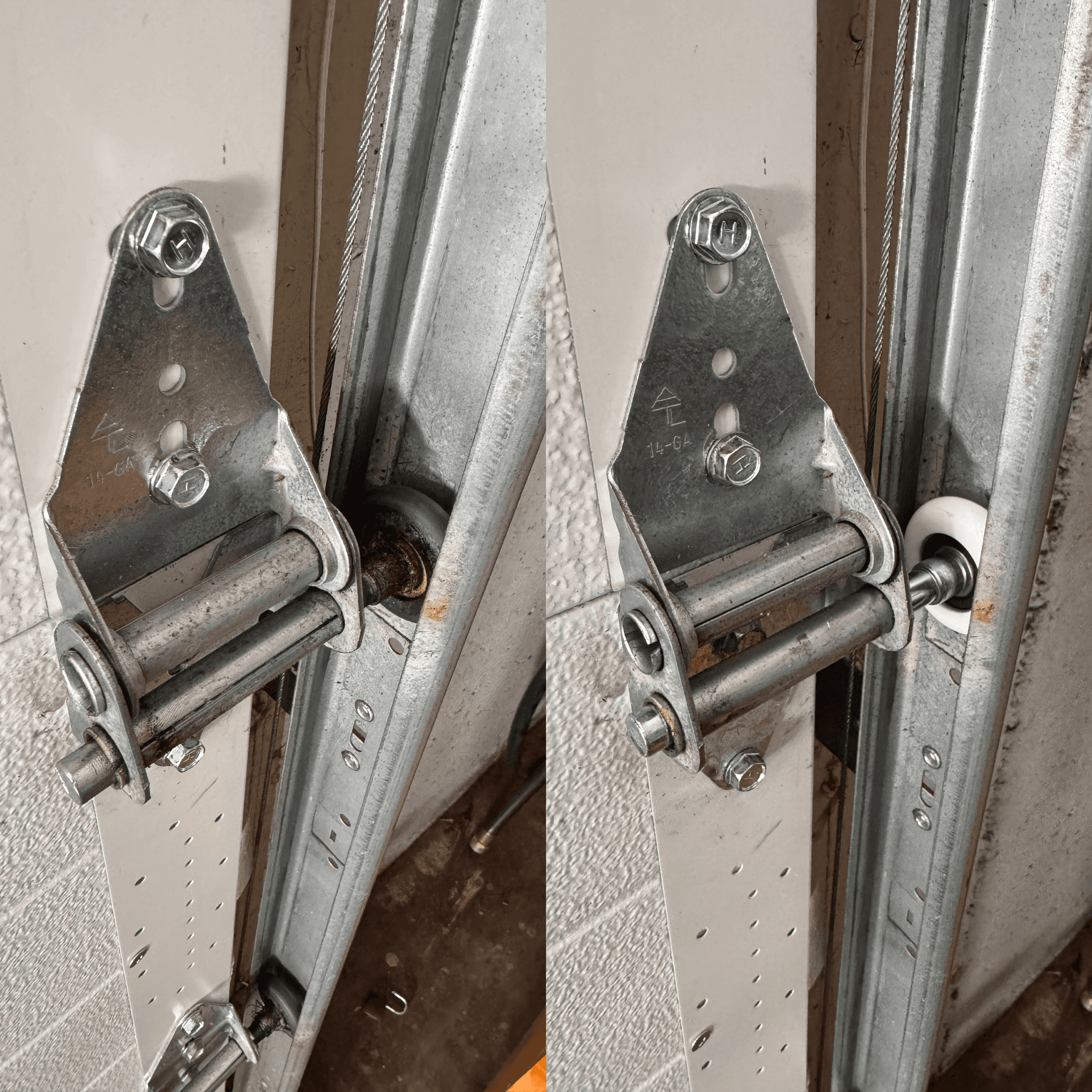 Garage door roller maintenance in progress